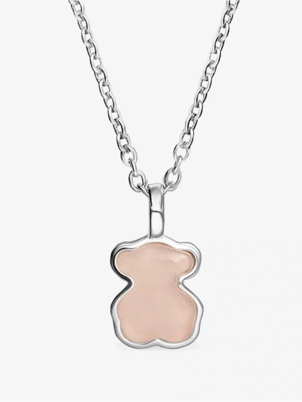 Tous Silver Necklace with Light Pink Bear Pendant